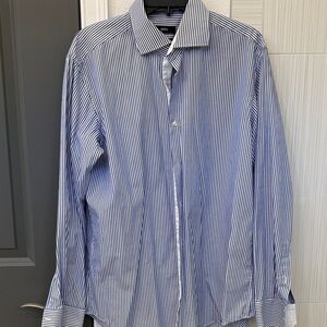 BOSS Blue and White Striped Dress Shirt